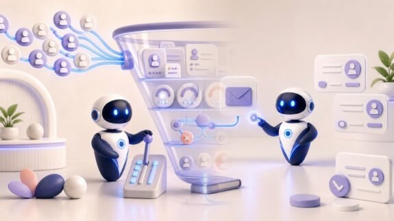 Illustration 3D Levolia d’un agent IA pour « Agent IA Salesforce : automatisez votre CRM commercial »