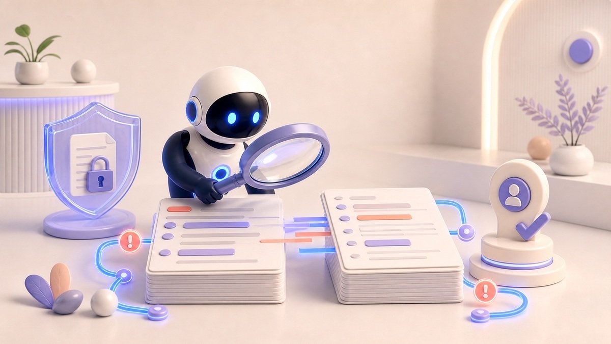 Illustration 3D Levolia d’un agent IA pour « Comment analyser un contrat avec l’IA : méthode et limites »