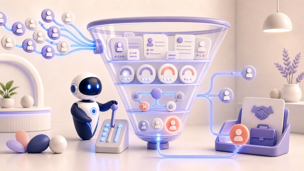 Illustration 3D Levolia d’un agent IA pour « Qualifier ses leads avec l'IA : guide pratique pour les équipes commerciales »