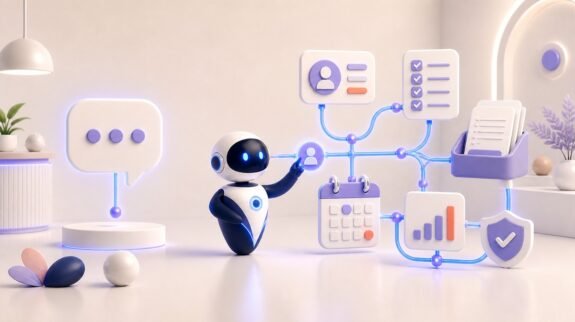 Illustration 3D Levolia d’un agent IA pour « Quelle différence entre ChatGPT et un agent IA ? Guide clair pour les PME »