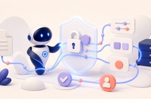 Illustration 3D Levolia d’un workflow sécurisé de facturation électronique avec validation humaine