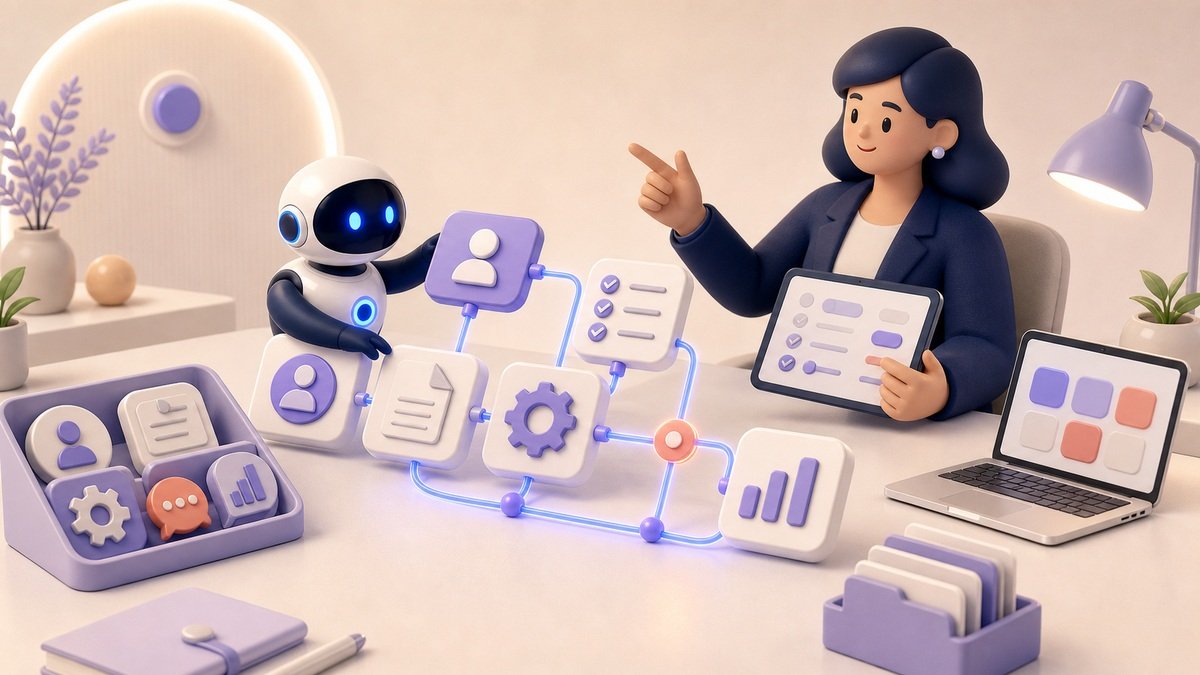 Illustration 3D Levolia d’un agent IA pour « Faut-il être développeur pour utiliser l'IA dans son entreprise ? »