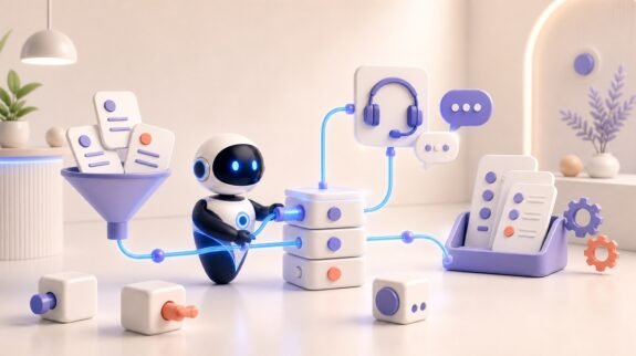 Illustration 3D Levolia d’un agent IA pour « IA pour les startups : déployer l'IA avec un petit budget et aller vite »