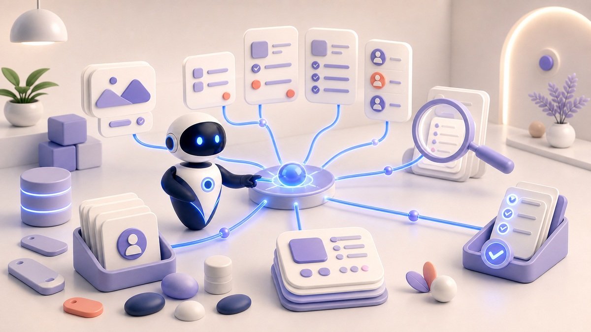 Illustration 3D Levolia d’un agent IA pour « Intégration IA dans Notion : automatisez votre knowledge base et vos projets »