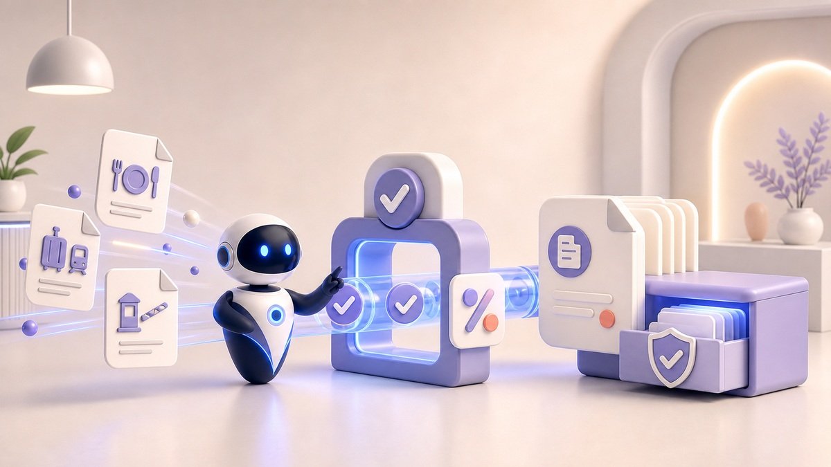 Illustration 3D Levolia d’un agent IA pour « Facturation électronique 2026 : ce qui change pour les notes de frais »