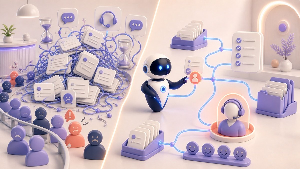 Illustration 3D Levolia d’un agent IA pour « Service client sans IA vs. avec l'IA : coûts, délais, satisfaction »