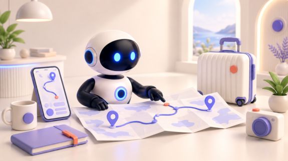 Robot Levolia préparant un road trip avec Trip Control